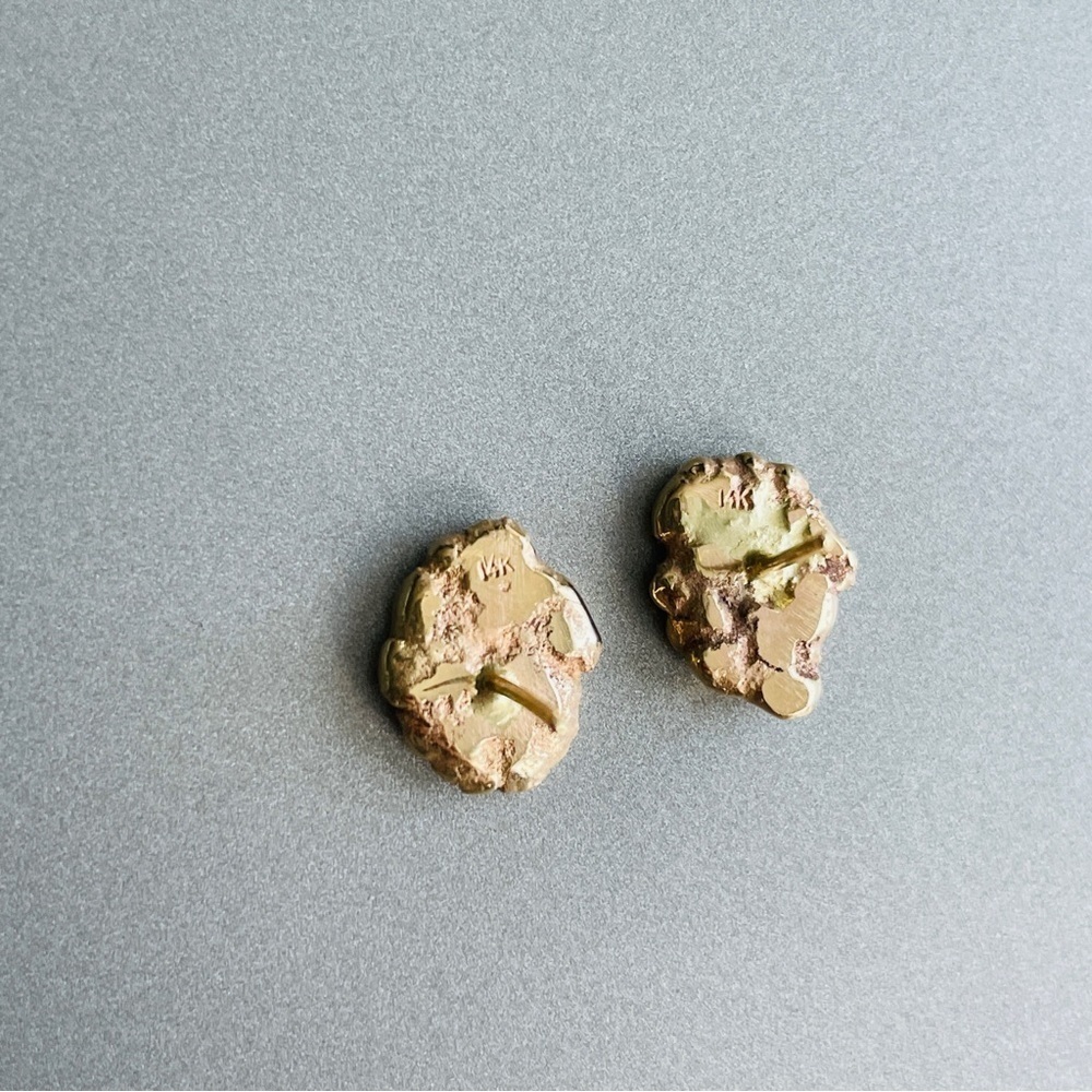 14K Solid Gold Nugget Textured Stud Earrings - Picture 6 of 11